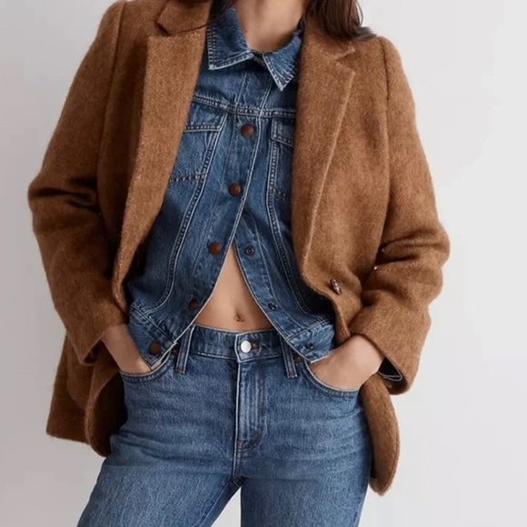 Madewell Bouclé Larsen Blazer Size XL Toffee Melange Brown Jacket Alpaca Blend - Picture 7 of 16